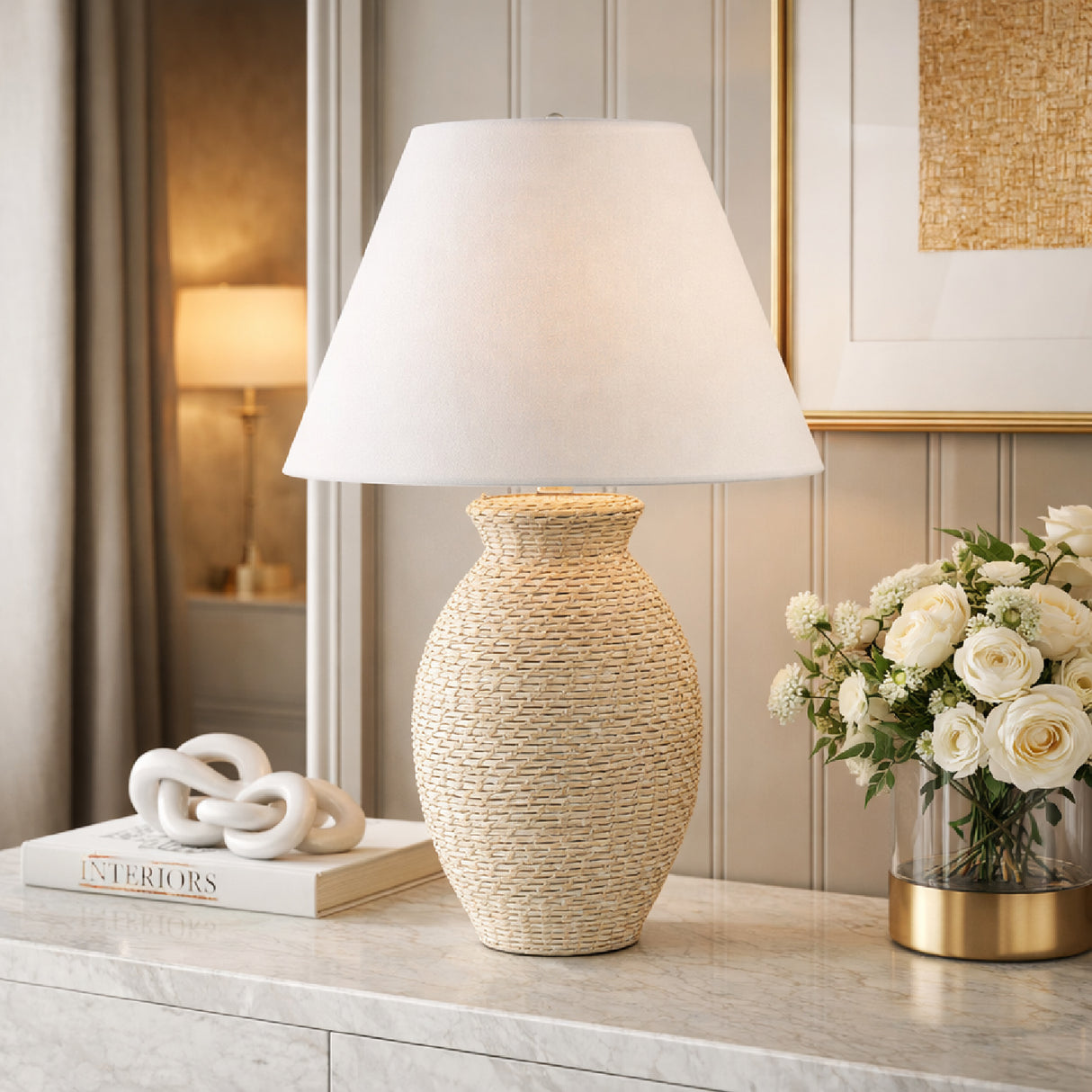 Modern European furniture - Painted Rattan Accent Table Lamp - www.oroa.com | Oroa.com