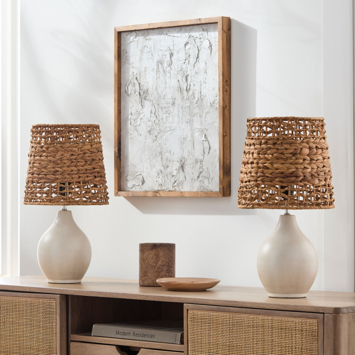 Modern European furniture - Braided Seagrass Ceramic Table Lamps (2) - www.oroa.com | Oroa.com