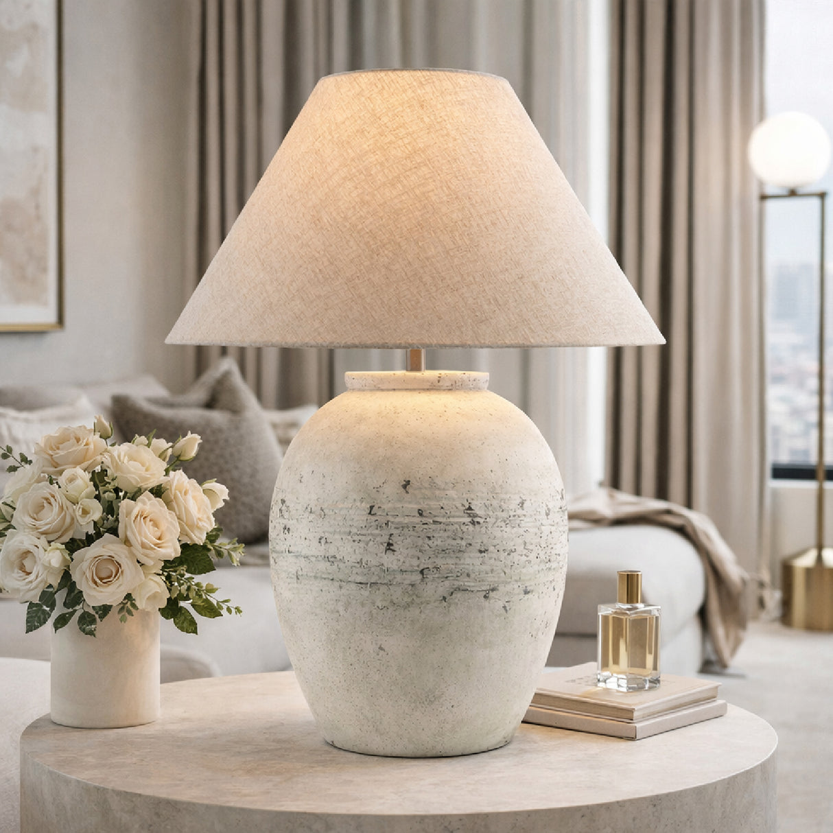 Modern European furniture - Painted White Cement Table Lamp - www.oroa.com | Oroa.com