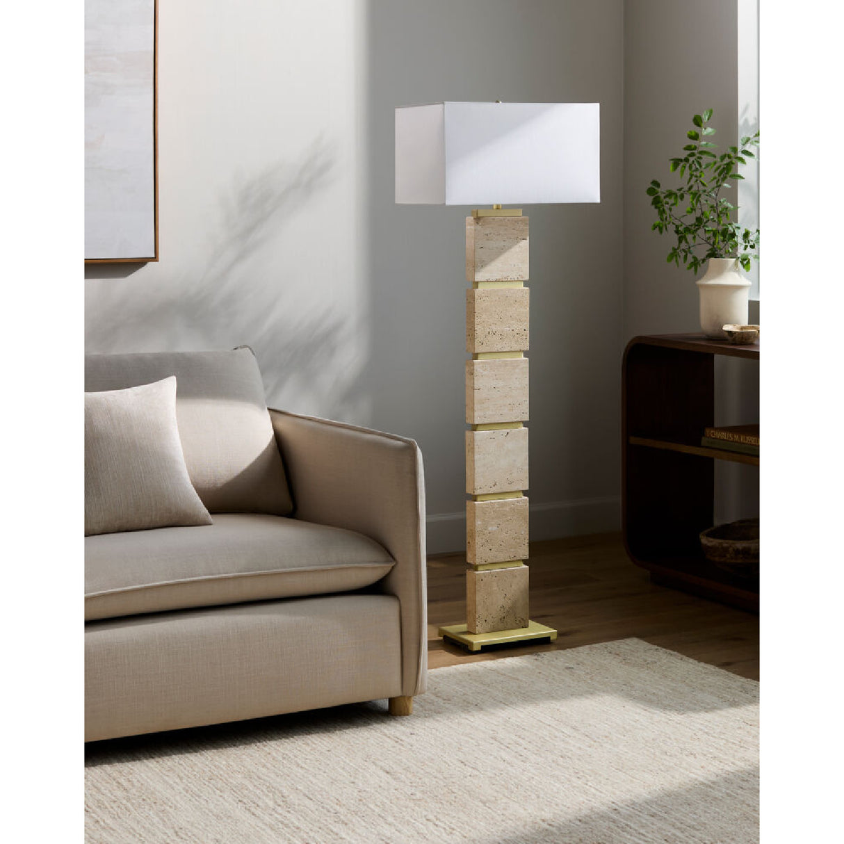 Modern European furniture - Burnished Yellow Travertine Floor Lamp - www.oroa.com | Oroa.com