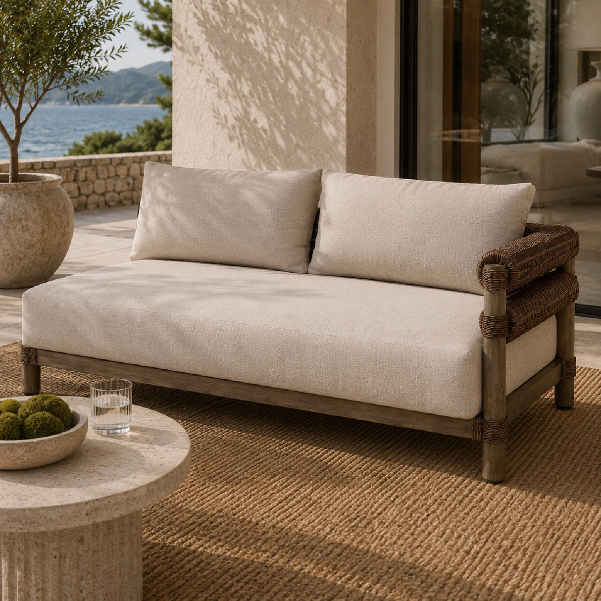 Modern European furniture - Cushioned Wicker Outdoor Right-Armed Sofa - www.oroa.com | Oroa.com