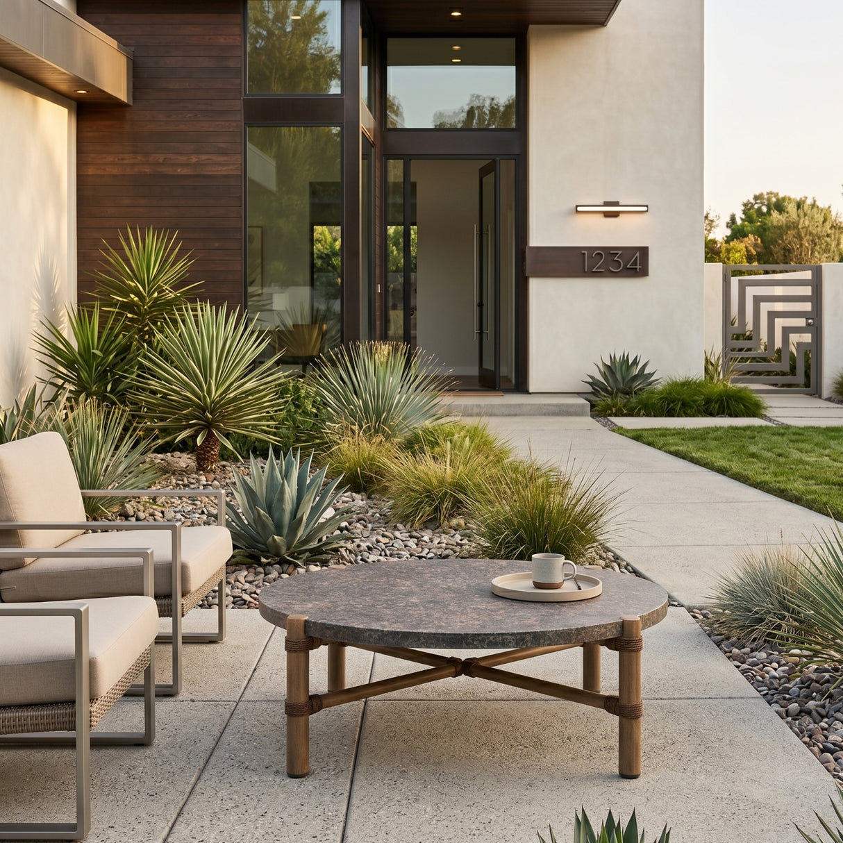 Modern European furniture - Brown Stone Round Outdoor Coffee Table - www.oroa.com | Oroa.com