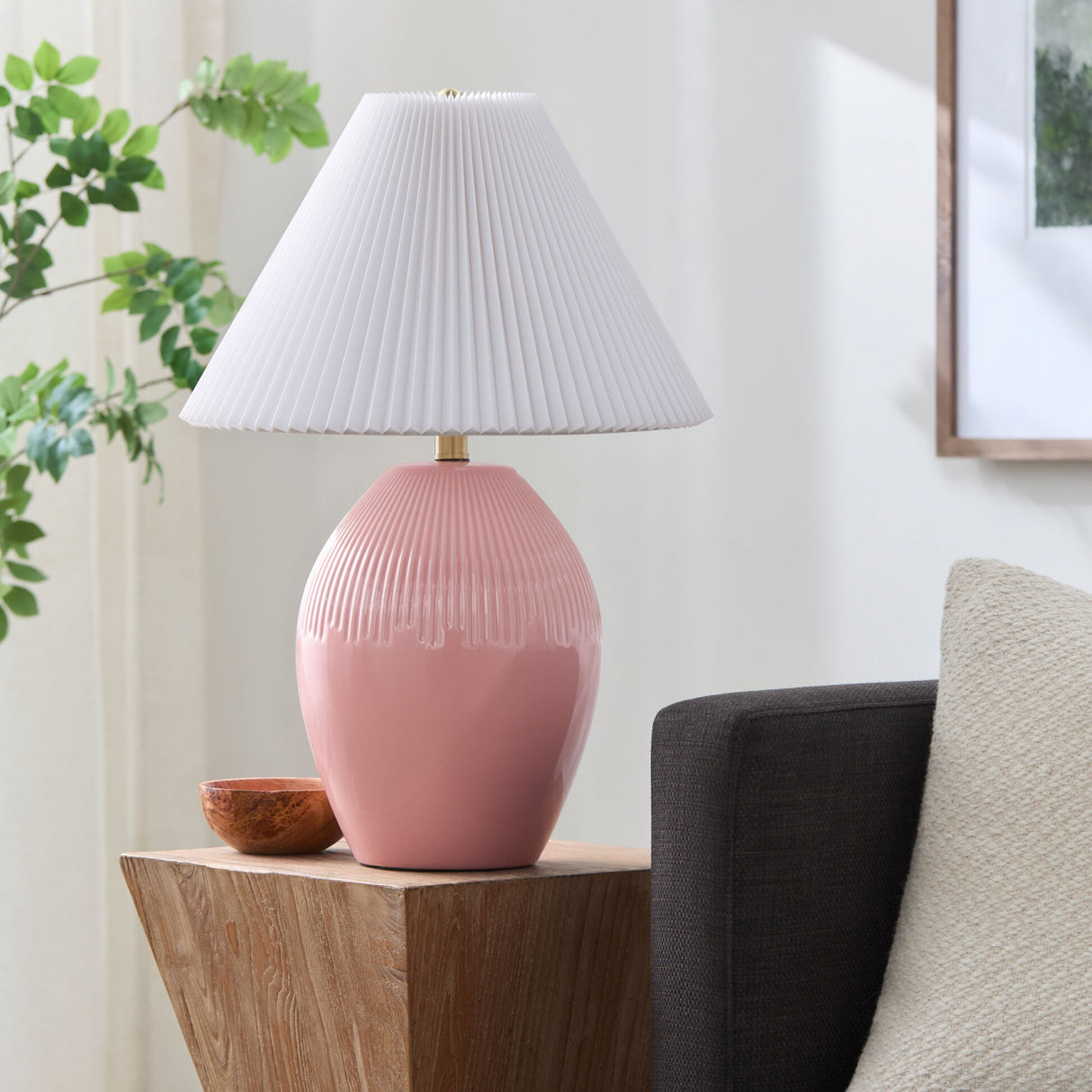 Modern European furniture - Ceramic Pleated Linen Table Lamp - www.oroa.com | Oroa.com