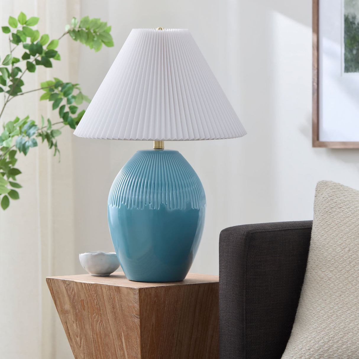 Modern European furniture - Ceramic Pleated Linen Table Lamp - www.oroa.com | Oroa.com