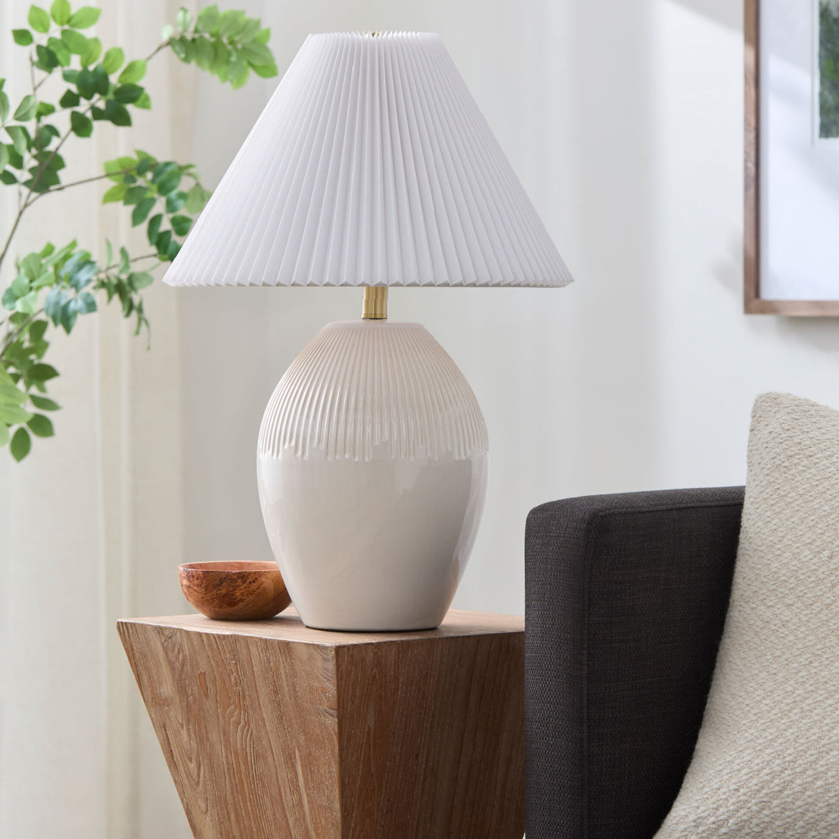 Modern European furniture - Ceramic Pleated Linen Table Lamp - www.oroa.com | Oroa.com