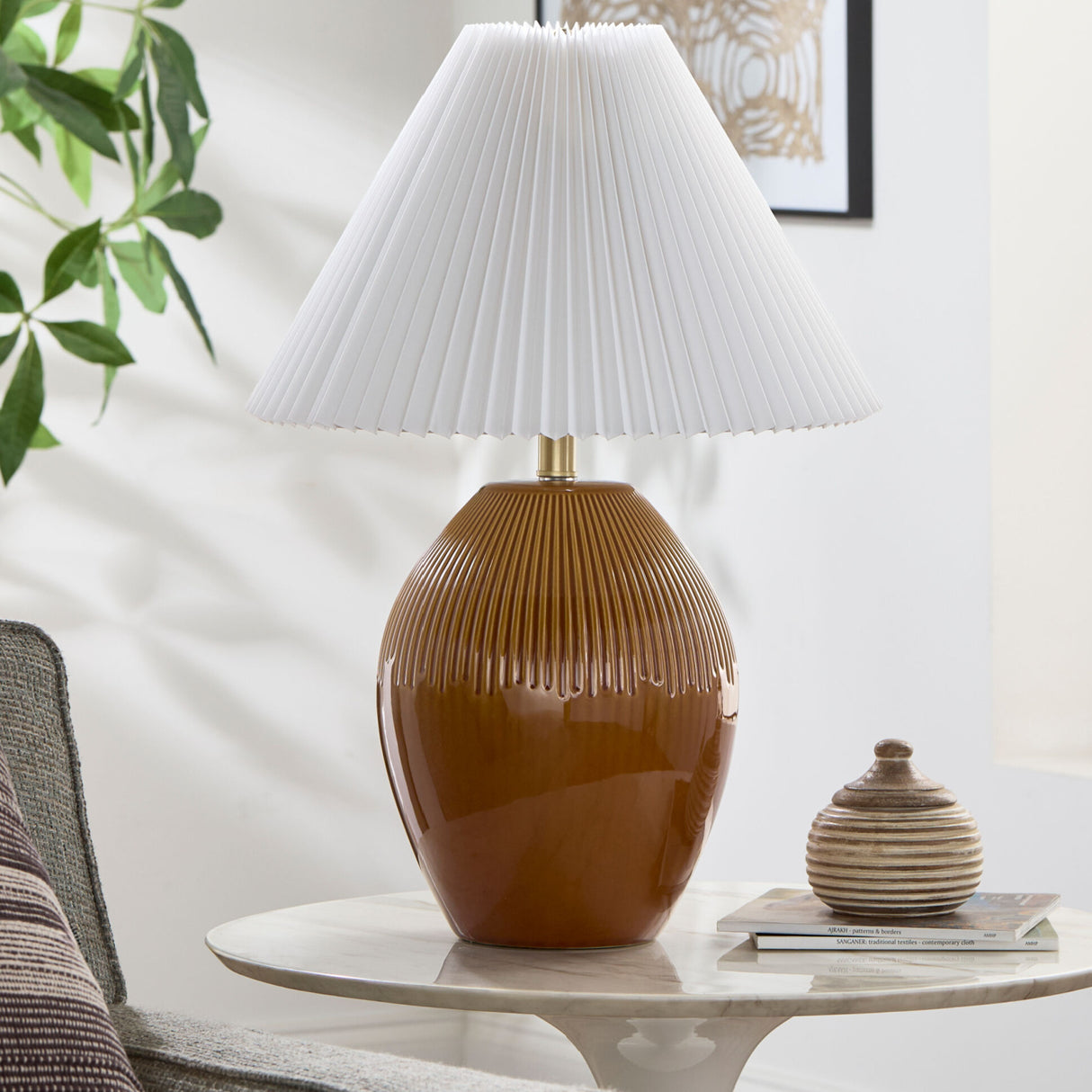 Modern European furniture - Ceramic Pleated Linen Table Lamp - www.oroa.com | Oroa.com