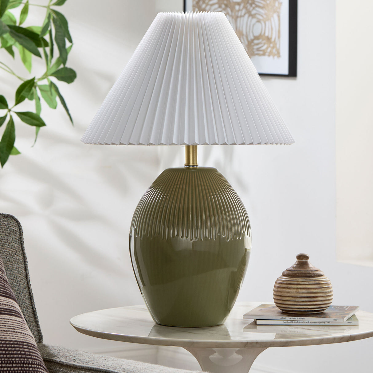 Modern European furniture - Ceramic Pleated Linen Table Lamp - www.oroa.com | Oroa.com