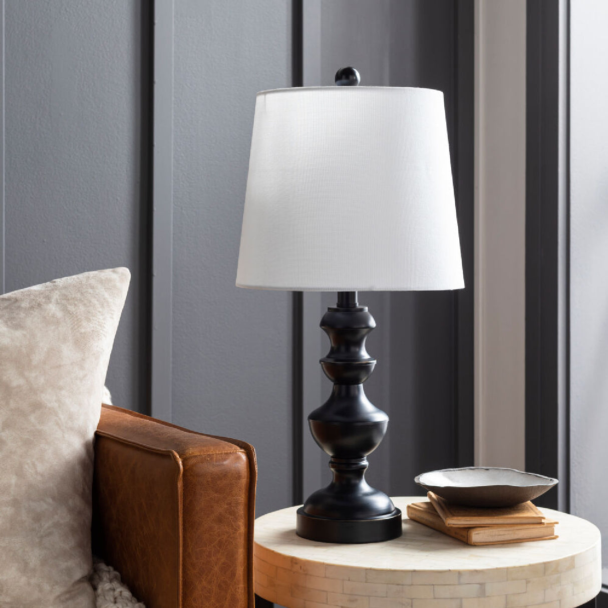 Modern European furniture - Black Iron Linen Table Lamp - www.oroa.com | Oroa.com