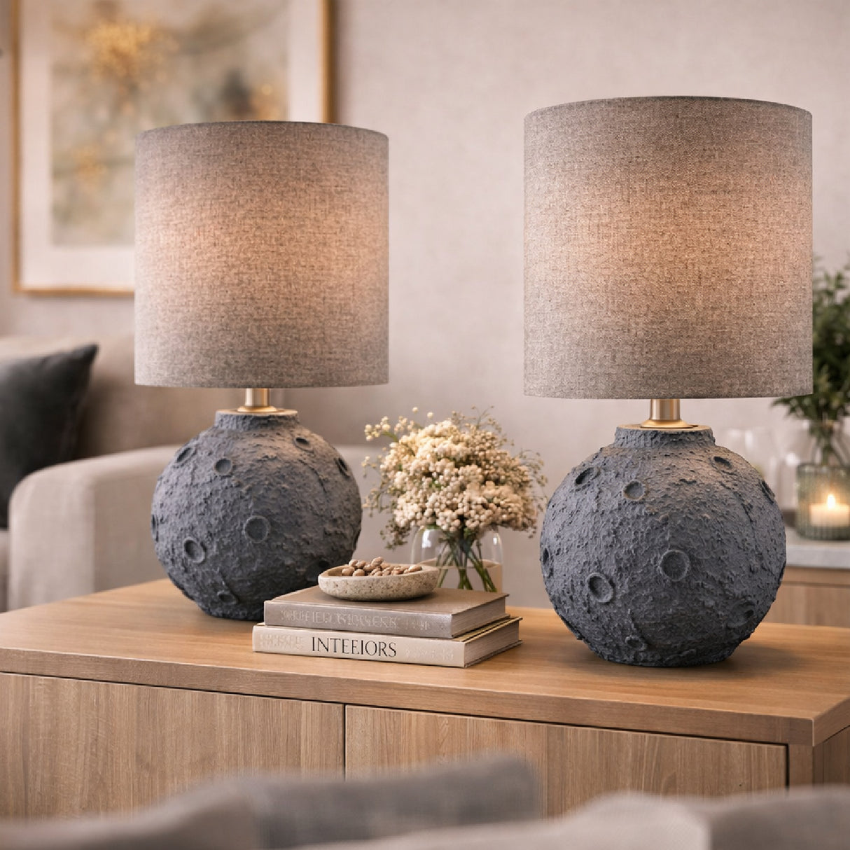 Modern European furniture - Textured Round Base Table Lamps (2) - www.oroa.com | Oroa.com