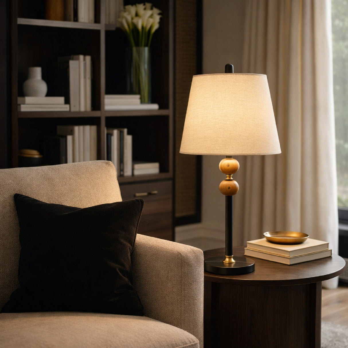 Modern European furniture - Beige Linen Rubberwood Table Lamp - www.oroa.com | Oroa.com