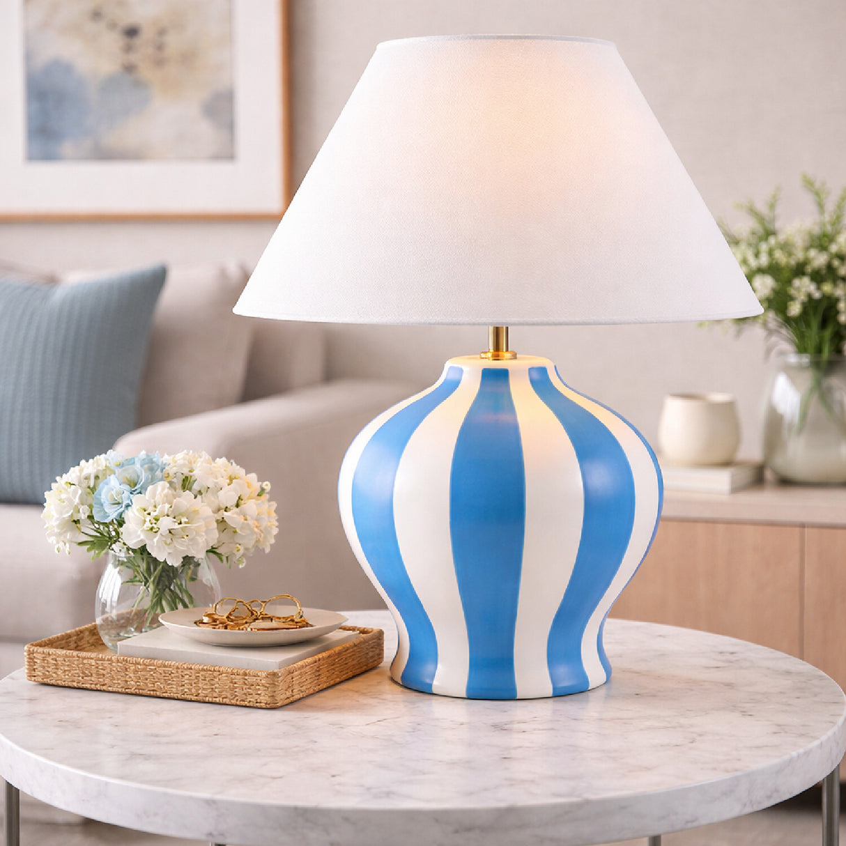 Modern European furniture - Lined Round Ceramic Table Lamp - www.oroa.com | Oroa.com