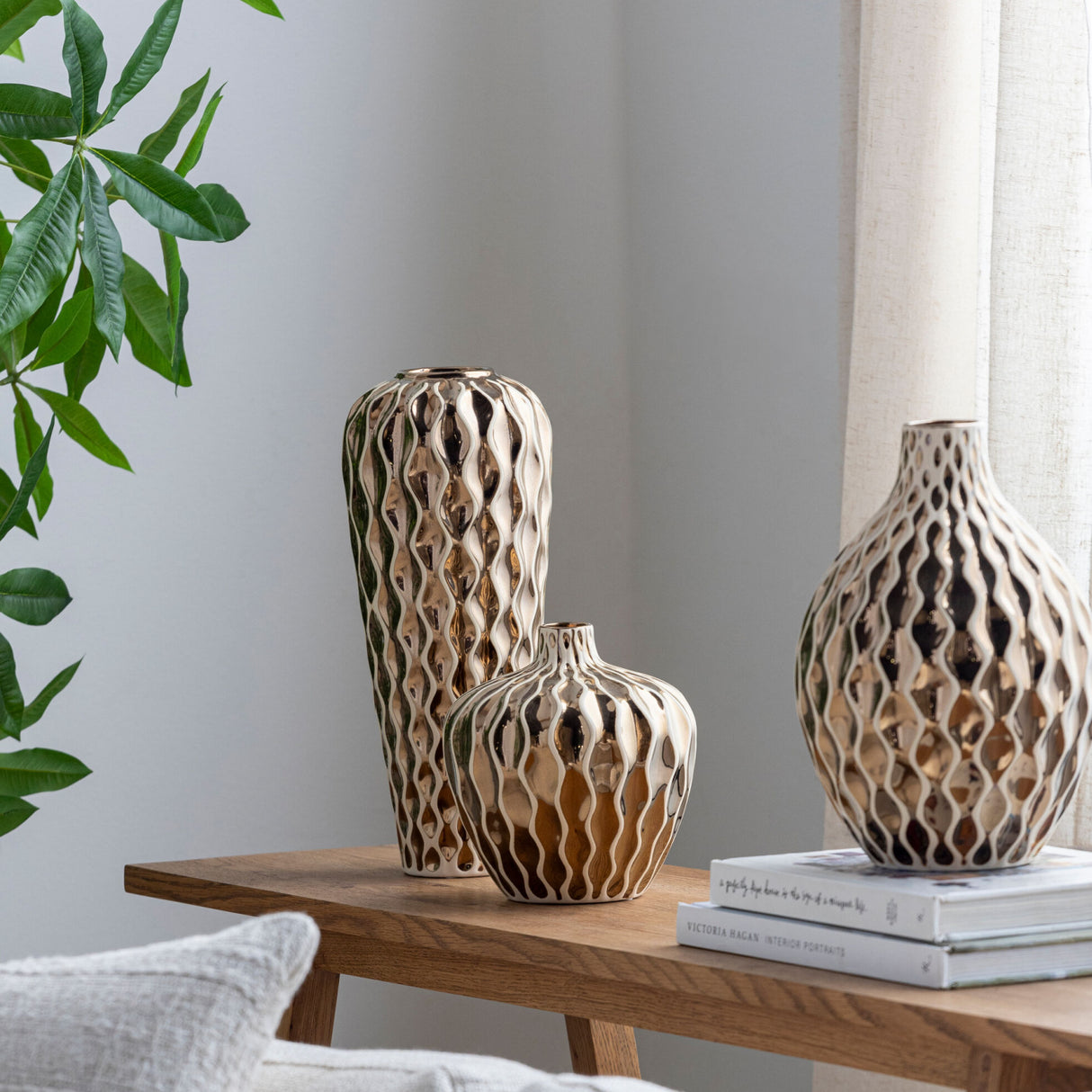 Modern European furniture - Gold Ceramic Outdoor Vase Set (3) - www.oroa.com | Oroa.com