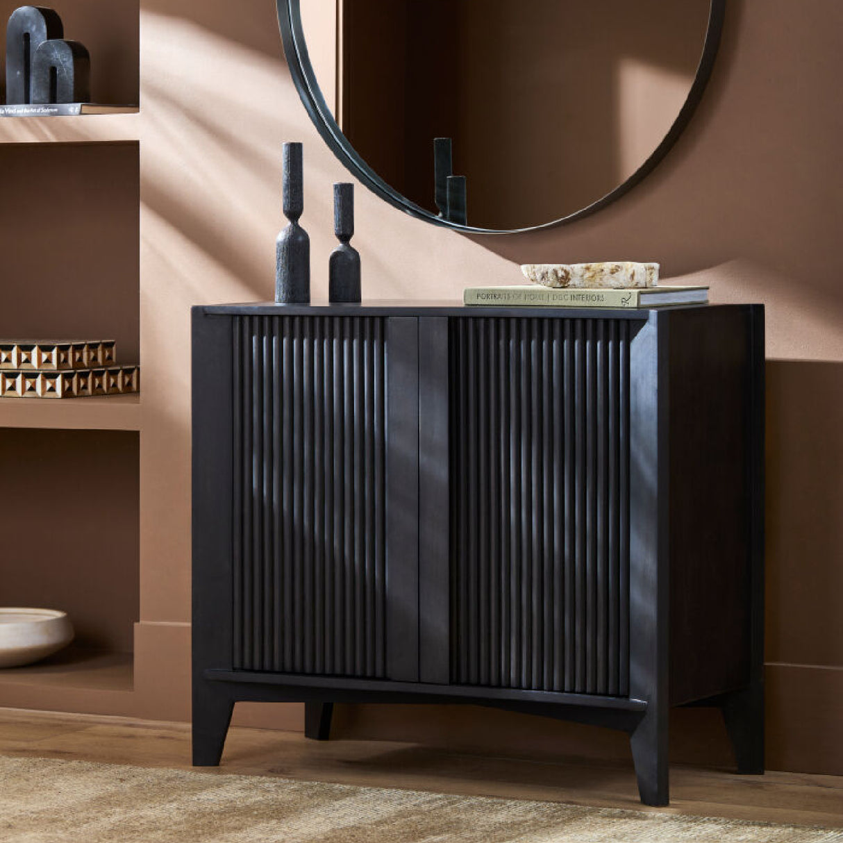 Modern European furniture - Reeded Mango Wood Cabinet - www.oroa.com | Oroa.com