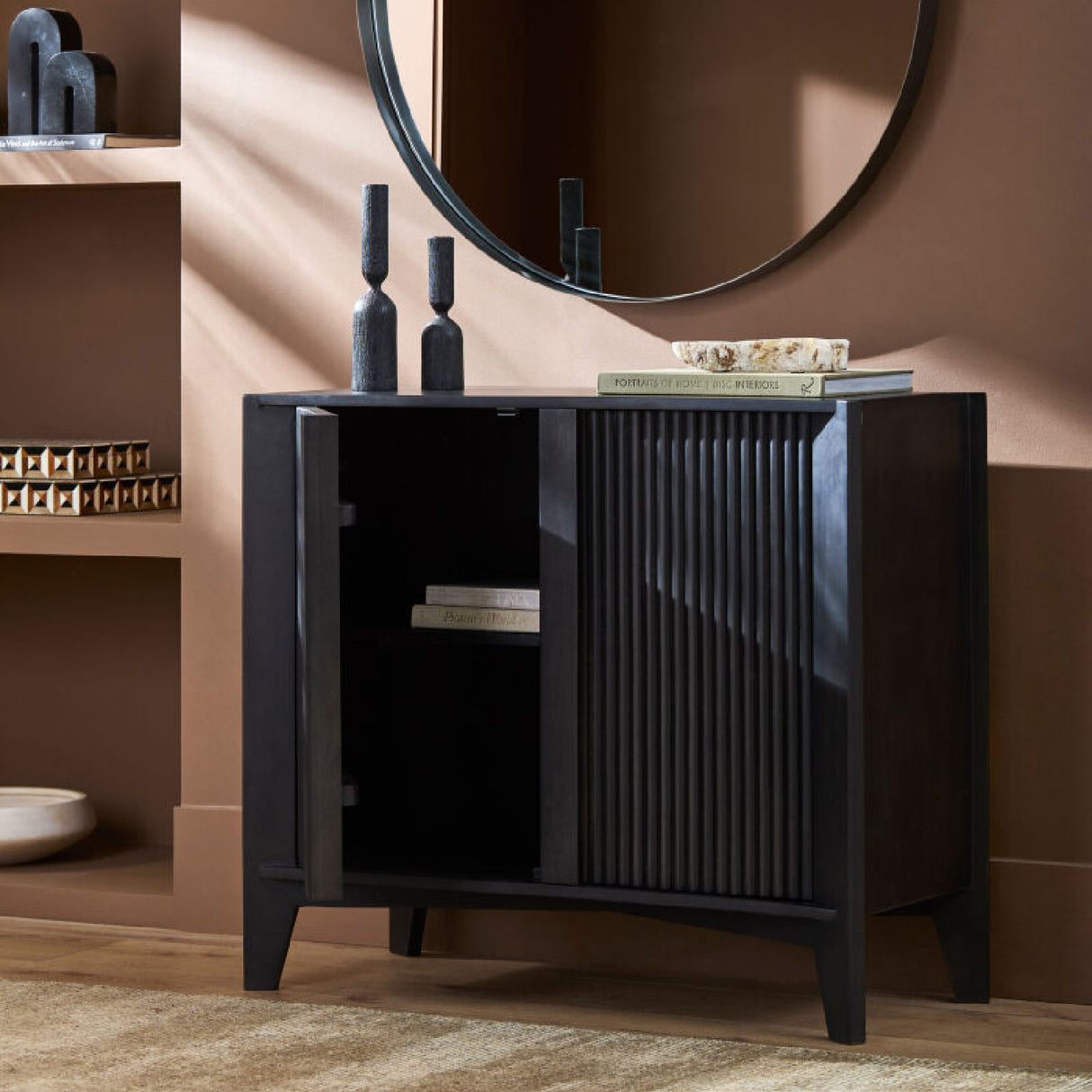 Modern European furniture - Reeded Mango Wood Cabinet - www.oroa.com | Oroa.com