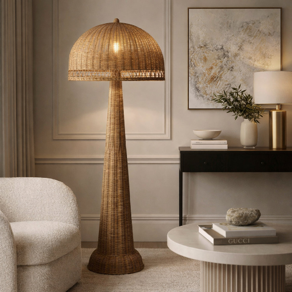 Modern European furniture - Natural Rattan Dome Floor Lamp - www.oroa.com | Oroa.com