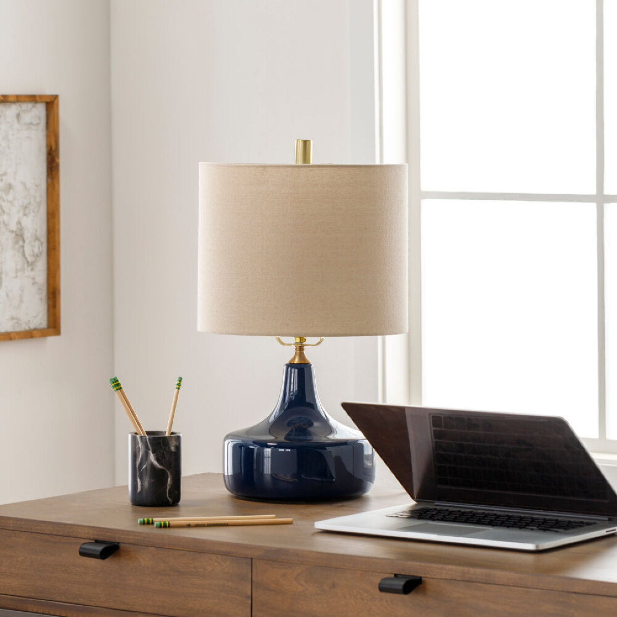 Modern European furniture - Drum Linen Ceramic Table Lamp - www.oroa.com | Oroa.com