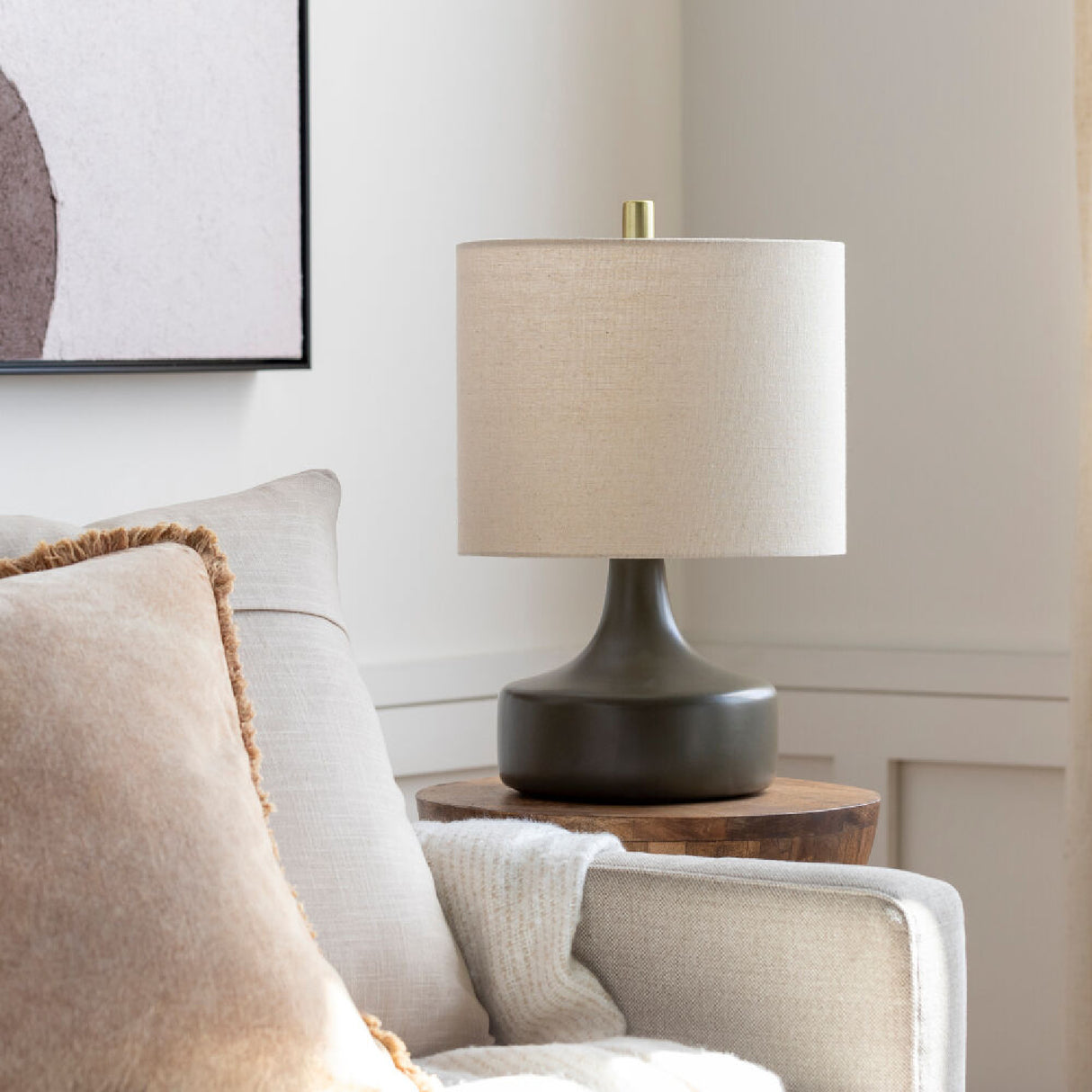 Modern European furniture - Drum Linen Ceramic Table Lamp - www.oroa.com | Oroa.com
