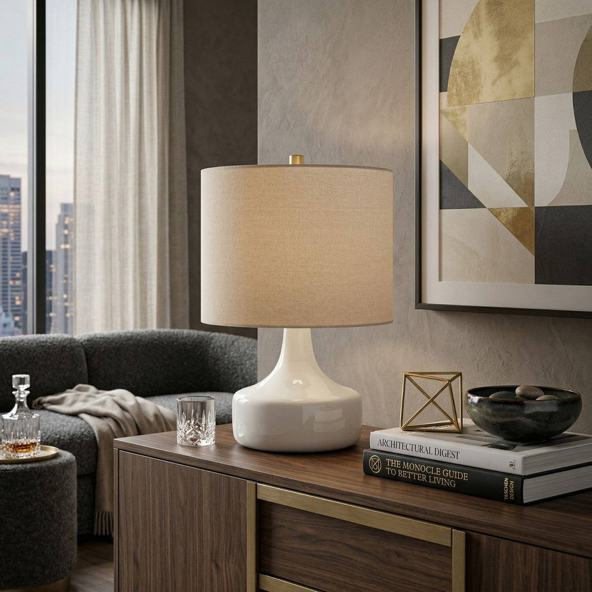 Modern European furniture - Drum Linen Ceramic Table Lamp - www.oroa.com | Oroa.com