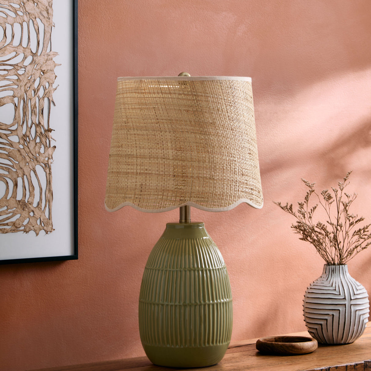 Modern European furniture - Scalloped Beige Jute Table Lamp - www.oroa.com | Oroa.com