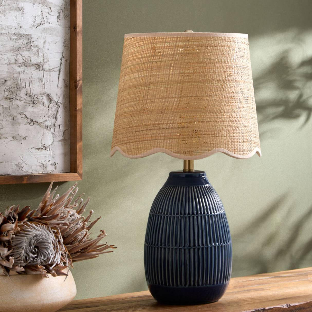 Modern European furniture - Scalloped Beige Jute Table Lamp - www.oroa.com | Oroa.com