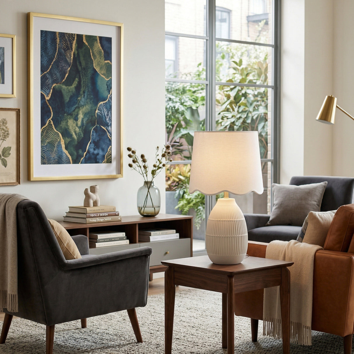 Modern European furniture - Scalloped Linen Ceramic Table Lamp - www.oroa.com | Oroa.com