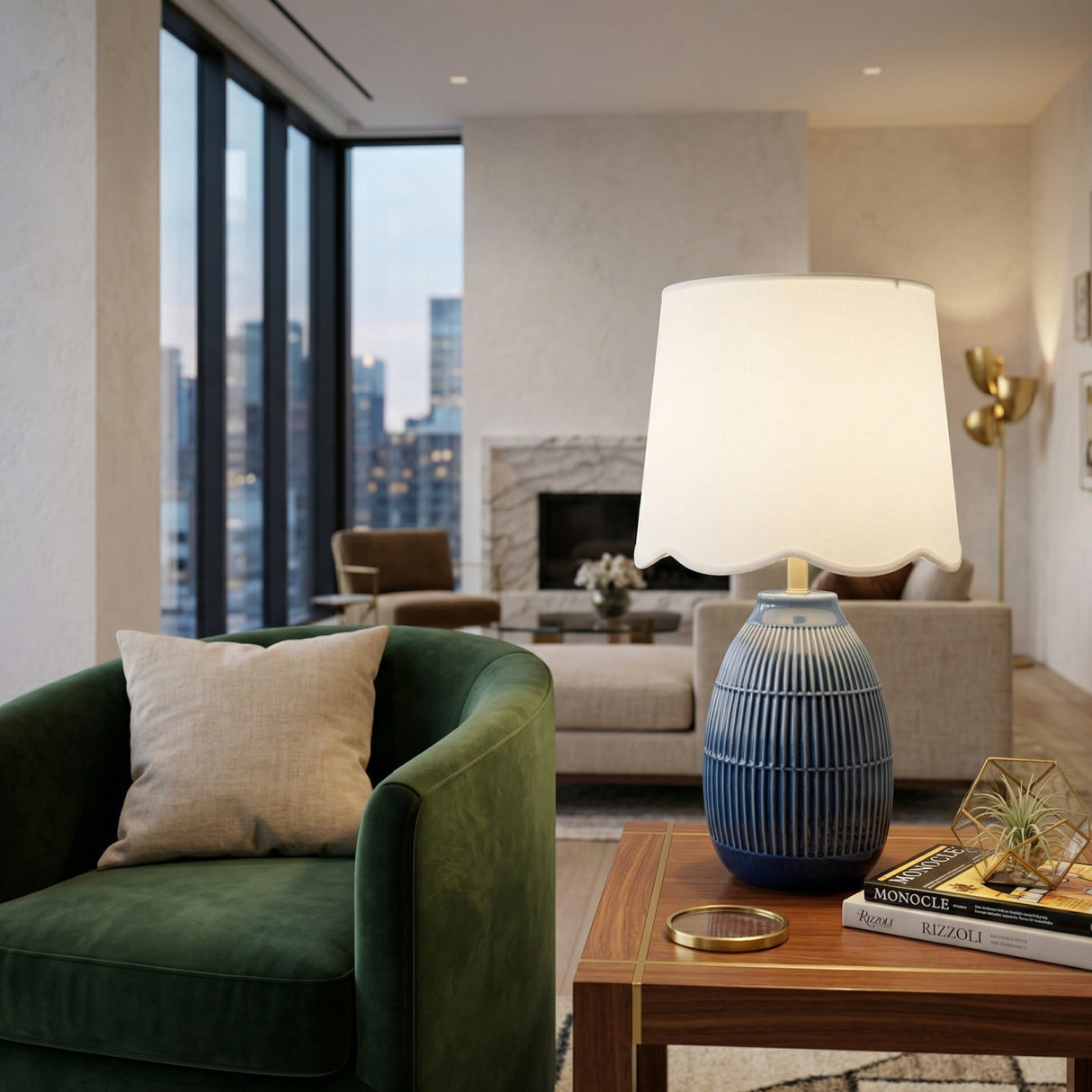 Modern European furniture - Scalloped Linen Ceramic Table Lamp - www.oroa.com | Oroa.com