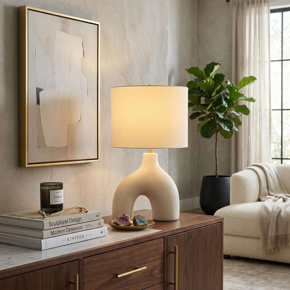 Modern European furniture - Cotton Shade Arched Table Lamp - www.oroa.com | Oroa.com
