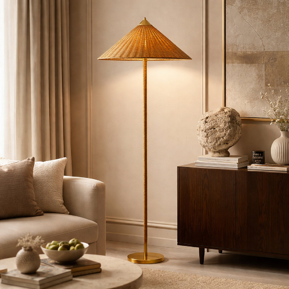 Modern European furniture - Conical Rattan Accent Floor Lamp - www.oroa.com | Oroa.com
