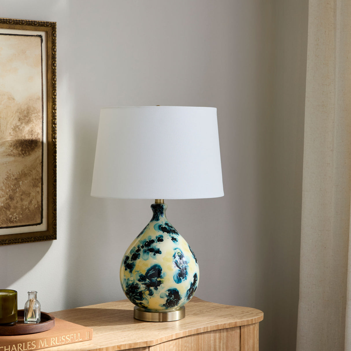 Modern European furniture - Blue Floral Glass Table Lamp - www.oroa.com | Oroa.com