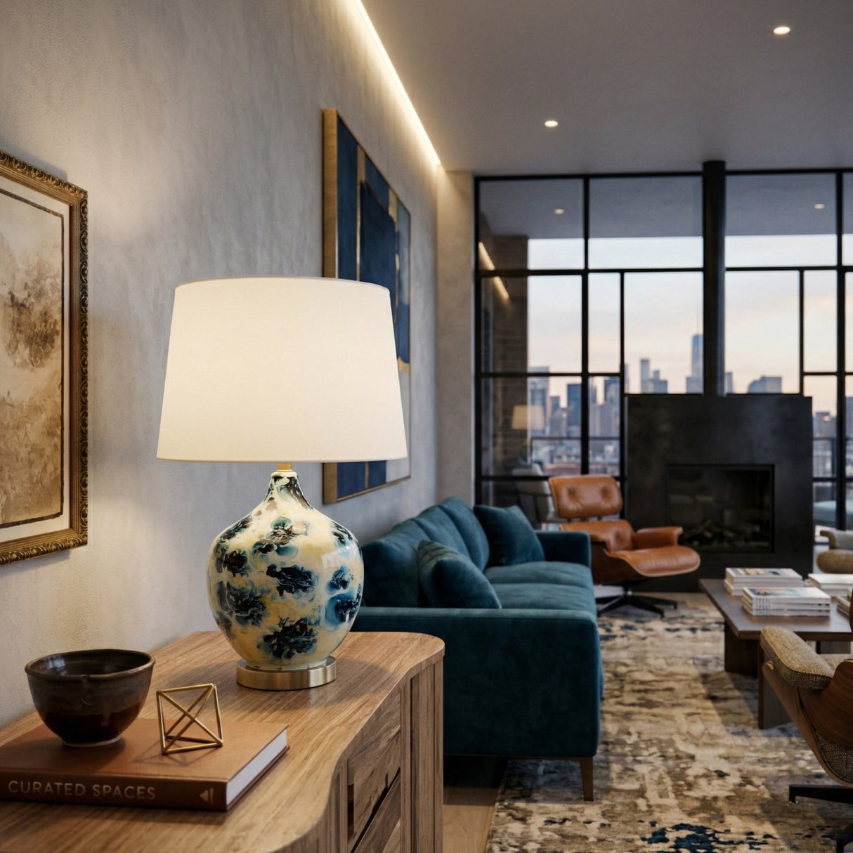 Modern European furniture - Pinted Blue Glass Table Lamp - www.oroa.com | Oroa.com