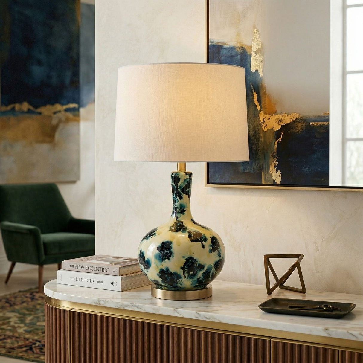 Modern European furniture - Painted Blue Glass Table Lamp - www.oroa.com | Oroa.com