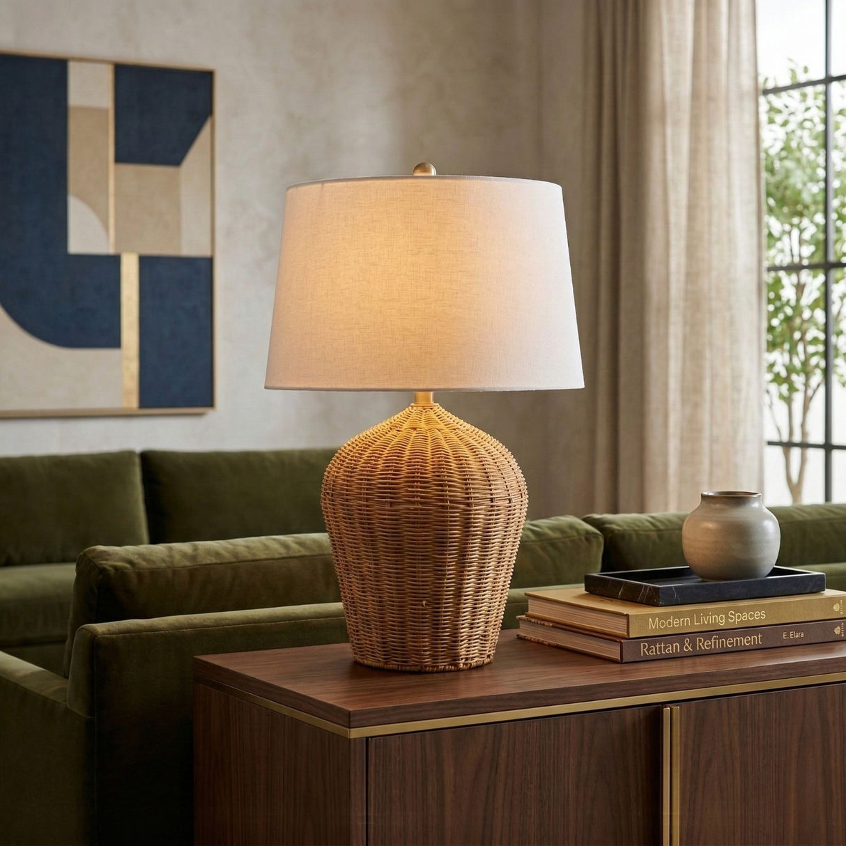 Modern European furniture - Natural Rattan Accent Table Lamp - www.oroa.com | Oroa.com