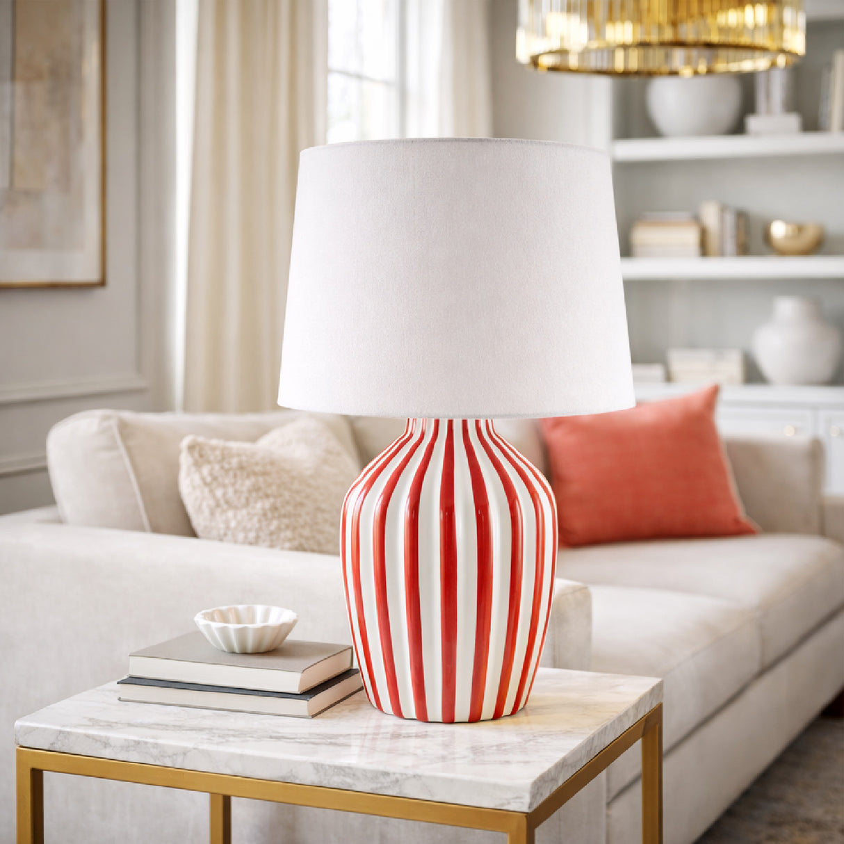 Modern European furniture - Lined Ceramic Accent Table Lamp - www.oroa.com | Oroa.com