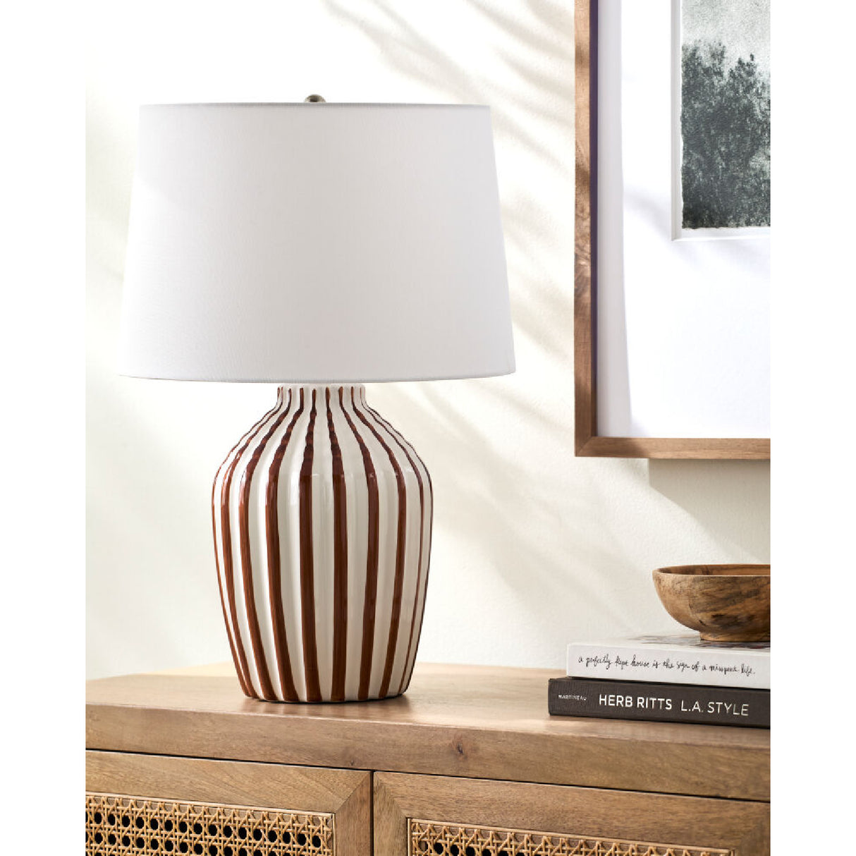 Modern European furniture - Lined Ceramic Accent Table Lamp - www.oroa.com | Oroa.com