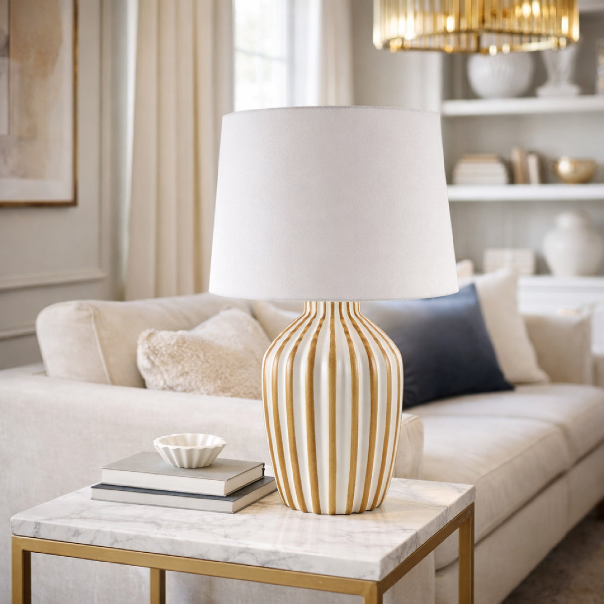 Modern European furniture - Lined Ceramic Accent Table Lamp - www.oroa.com | Oroa.com