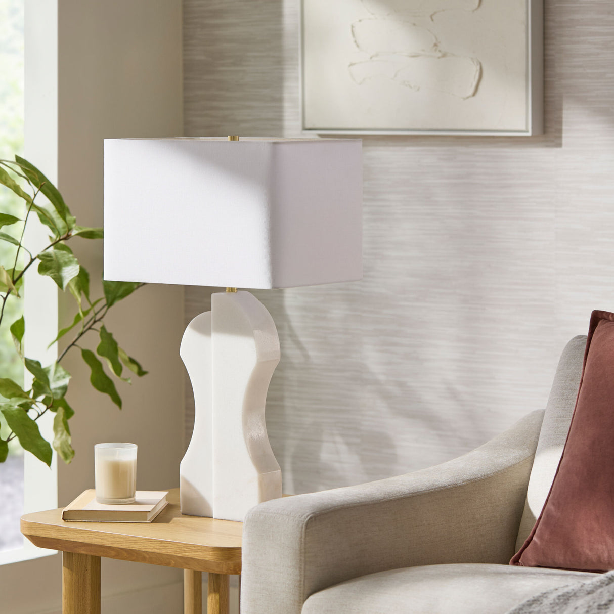 Modern European furniture - White Marble Accent Table Lamp - www.oroa.com | Oroa.com