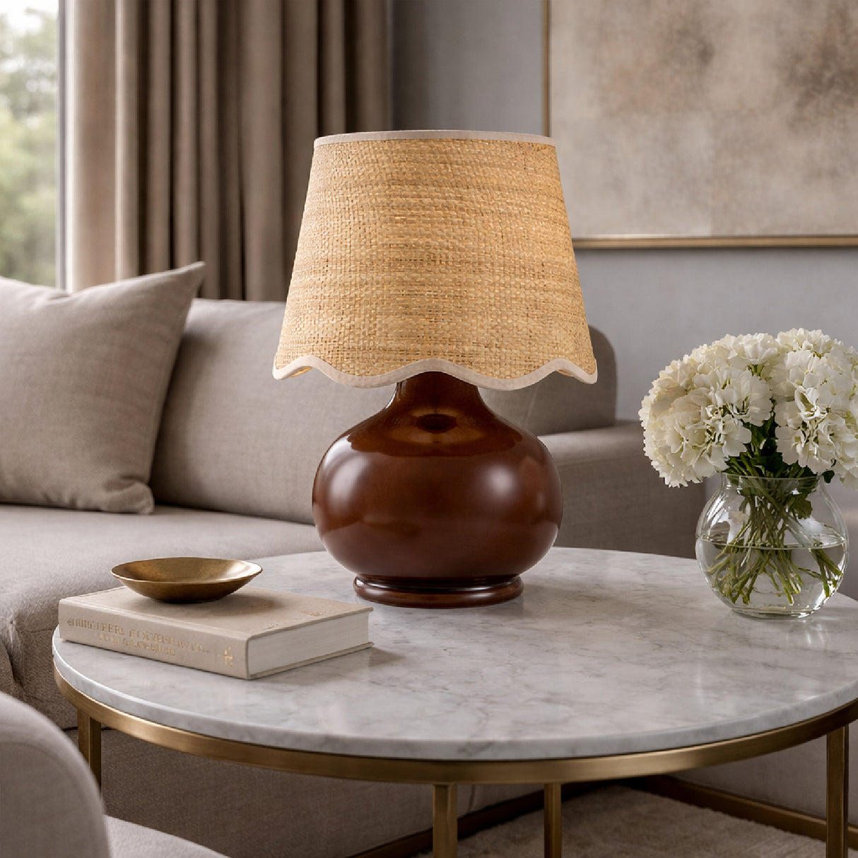Modern European furniture - Scalloped Raffia Shade Table Lamp - www.oroa.com | Oroa.com