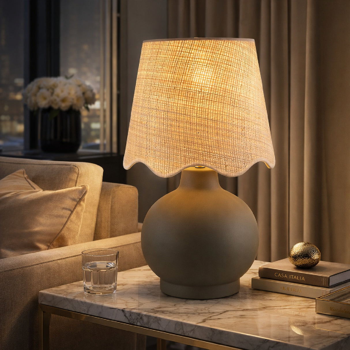 Modern European furniture - Wavy Linen Ceramic Table Lamp - www.oroa.com | Oroa.com