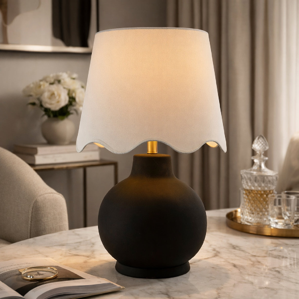 Modern European furniture - Wavy Linen Ceramic Table Lamp - www.oroa.com | Oroa.com