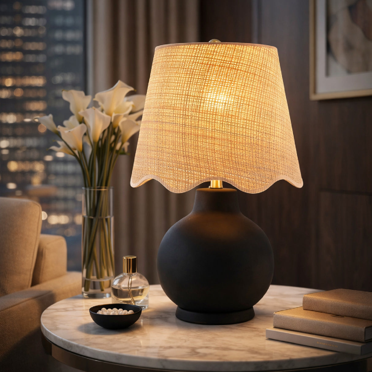 Modern European furniture - Wavy Linen Ceramic Table Lamp - www.oroa.com | Oroa.com