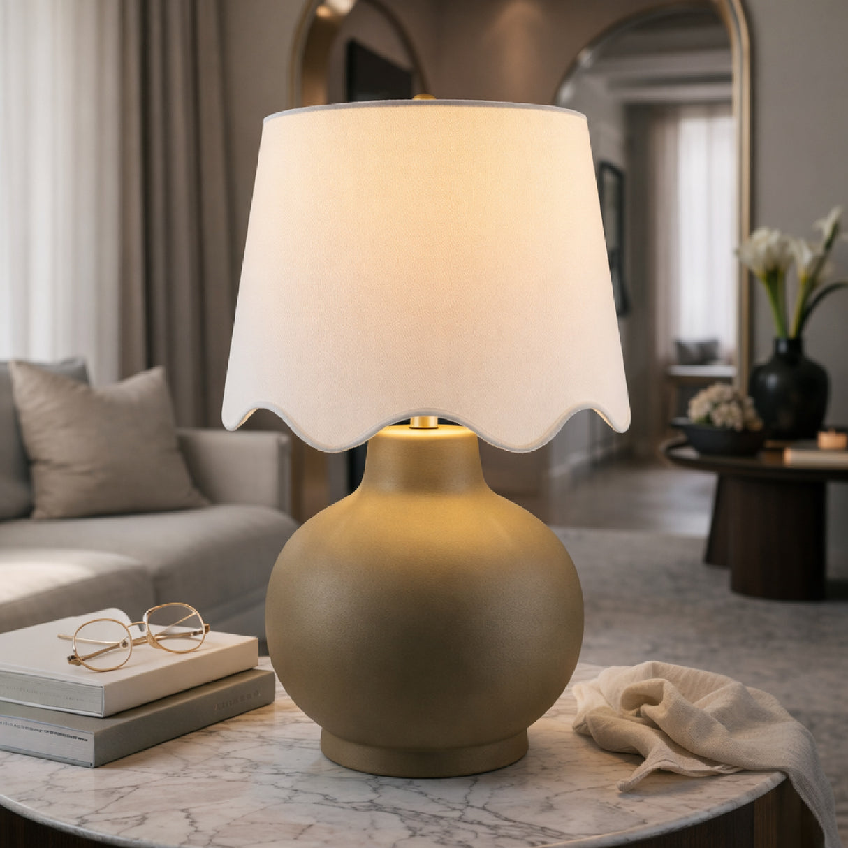Modern European furniture - Wavy Linen Ceramic Table Lamp - www.oroa.com | Oroa.com