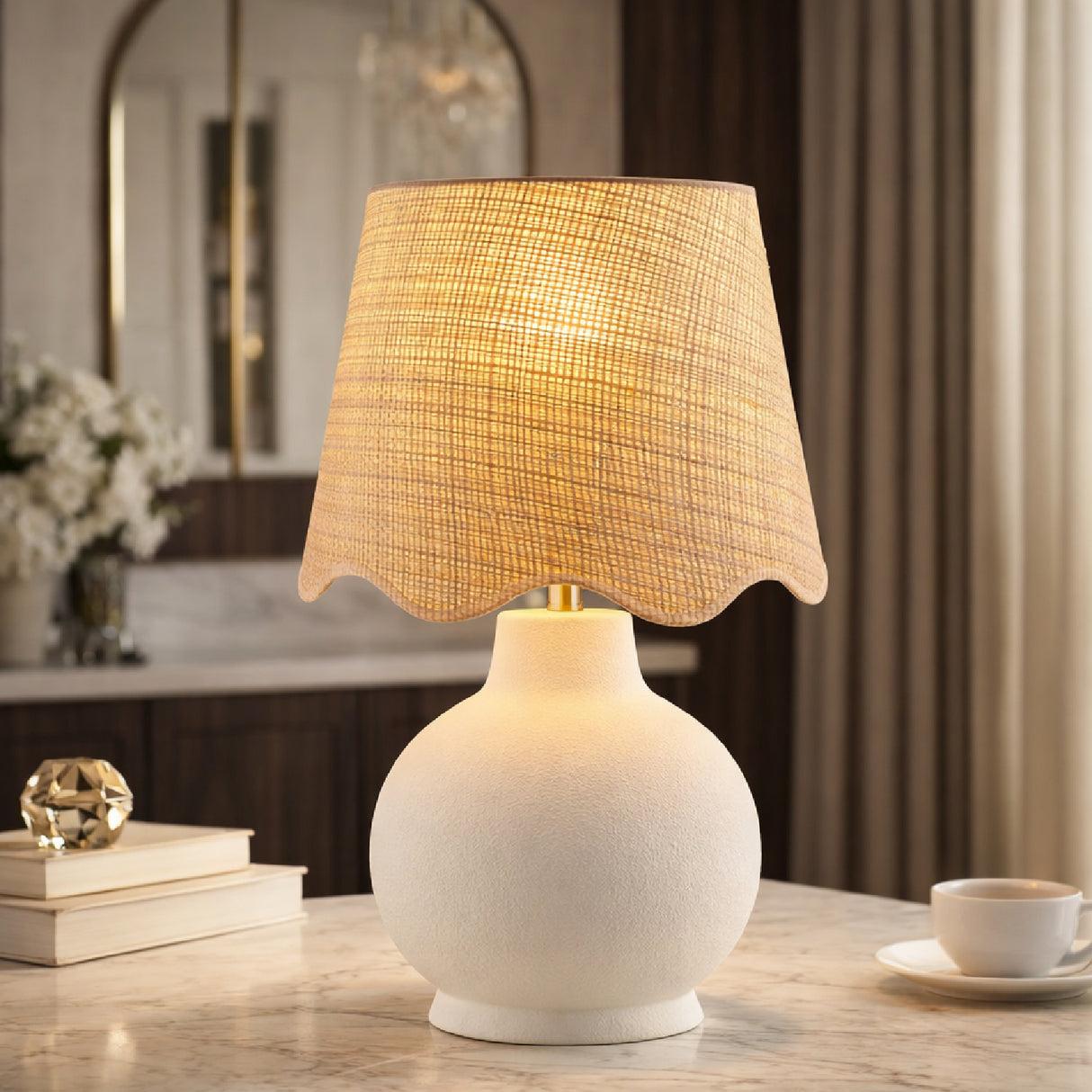 Modern European furniture - Wavy Linen Ceramic Table Lamp - www.oroa.com | Oroa.com