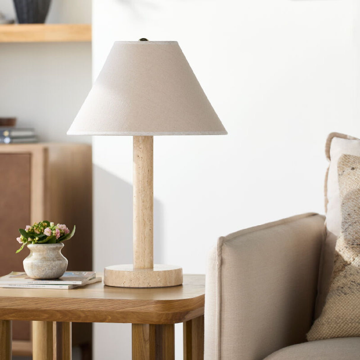 Modern European furniture - Cream Travertine Accent Table Lamp - www.oroa.com | Oroa.com