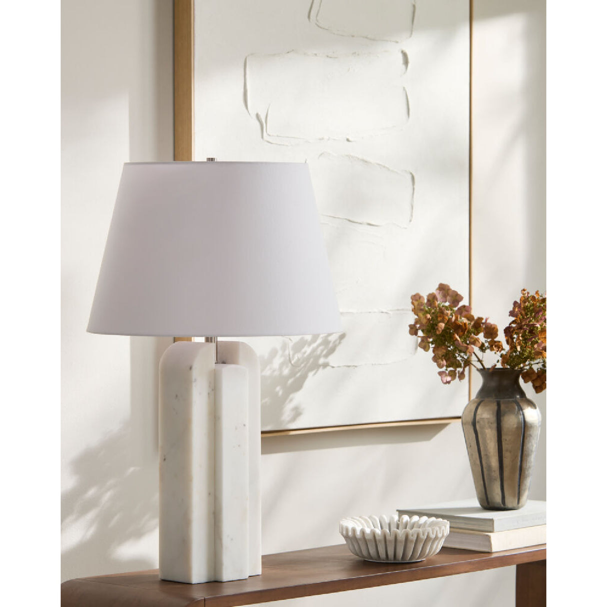 Modern European furniture - White Marble Linen Table Lamp L - www.oroa.com | Oroa.com