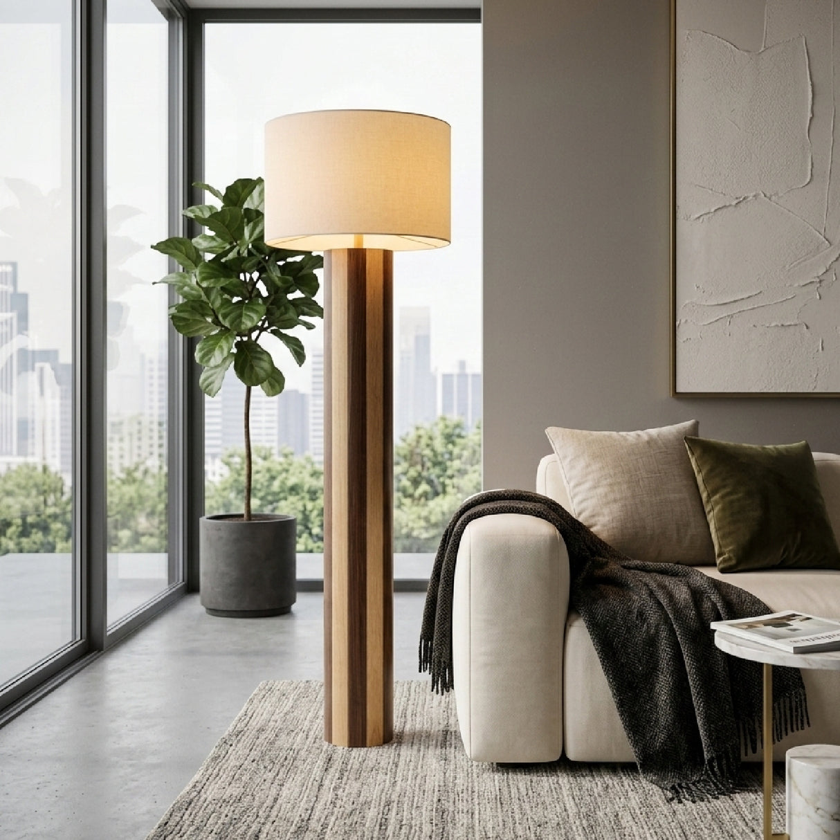 Modern European furniture - Brown Stripes Wooden Floor Lamp - www.oroa.com | Oroa.com