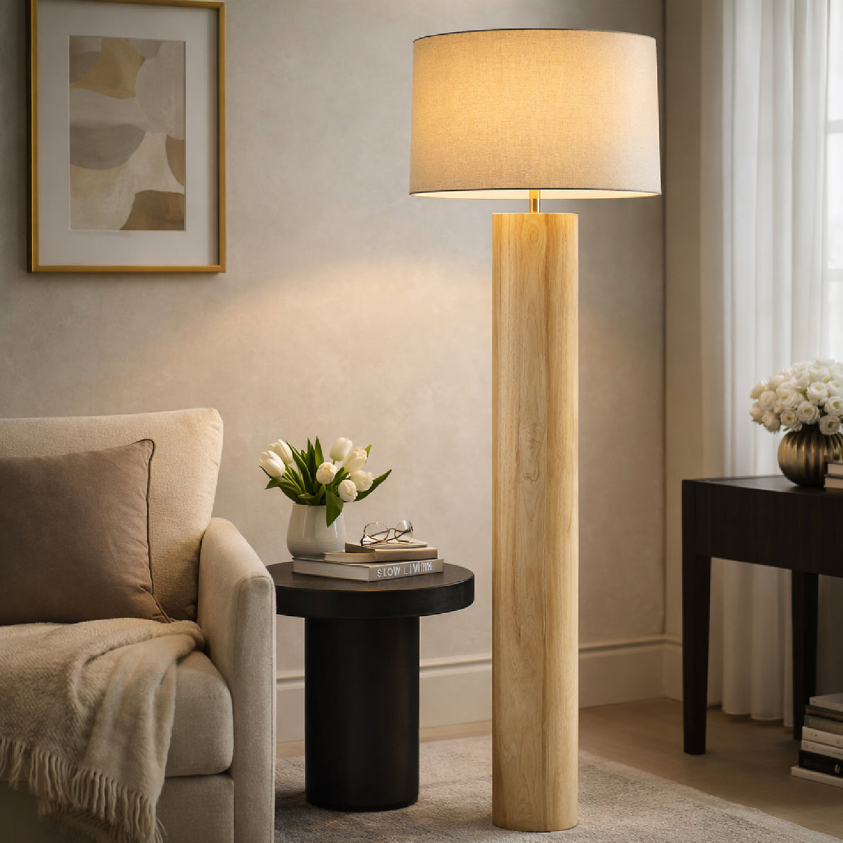 Modern European furniture - Cylindrical Rubberwood Accent Floor Lamp - www.oroa.com | Oroa.com