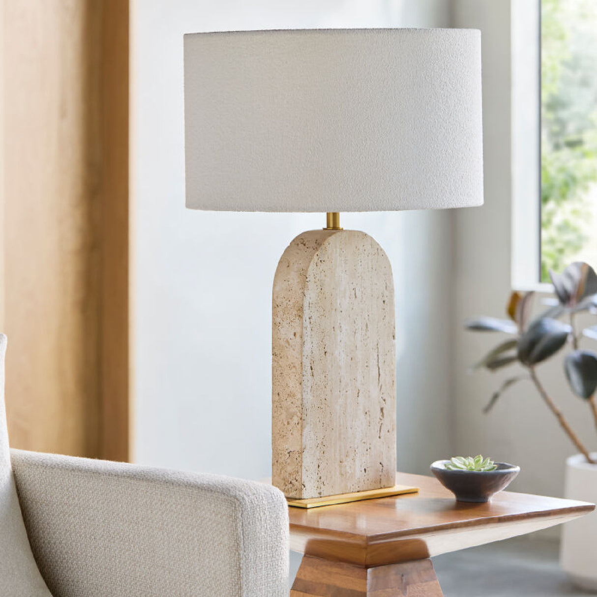 Modern European furniture - Beige Arched Travertine Table Lamp - www.oroa.com | Oroa.com