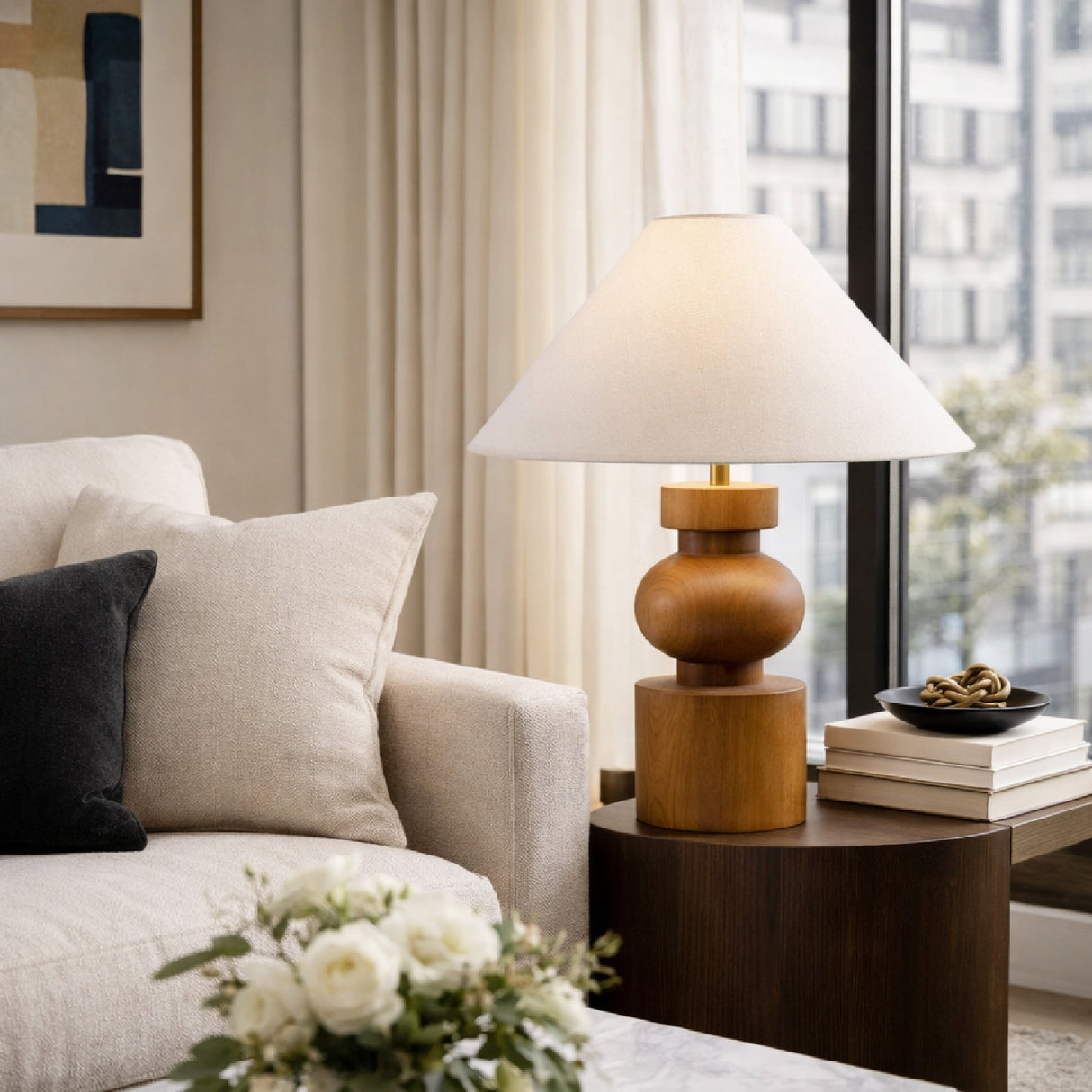 Modern European furniture - Painted Brown Rubberwood Table Lamp - www.oroa.com | Oroa.com