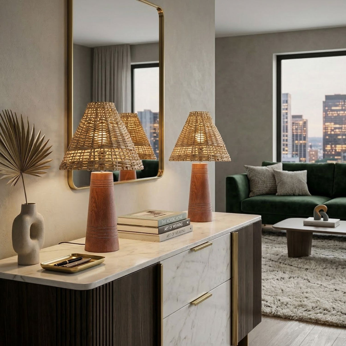 Modern European furniture - Woven Rattan Accent Table Lamps (2) - www.oroa.com | Oroa.com