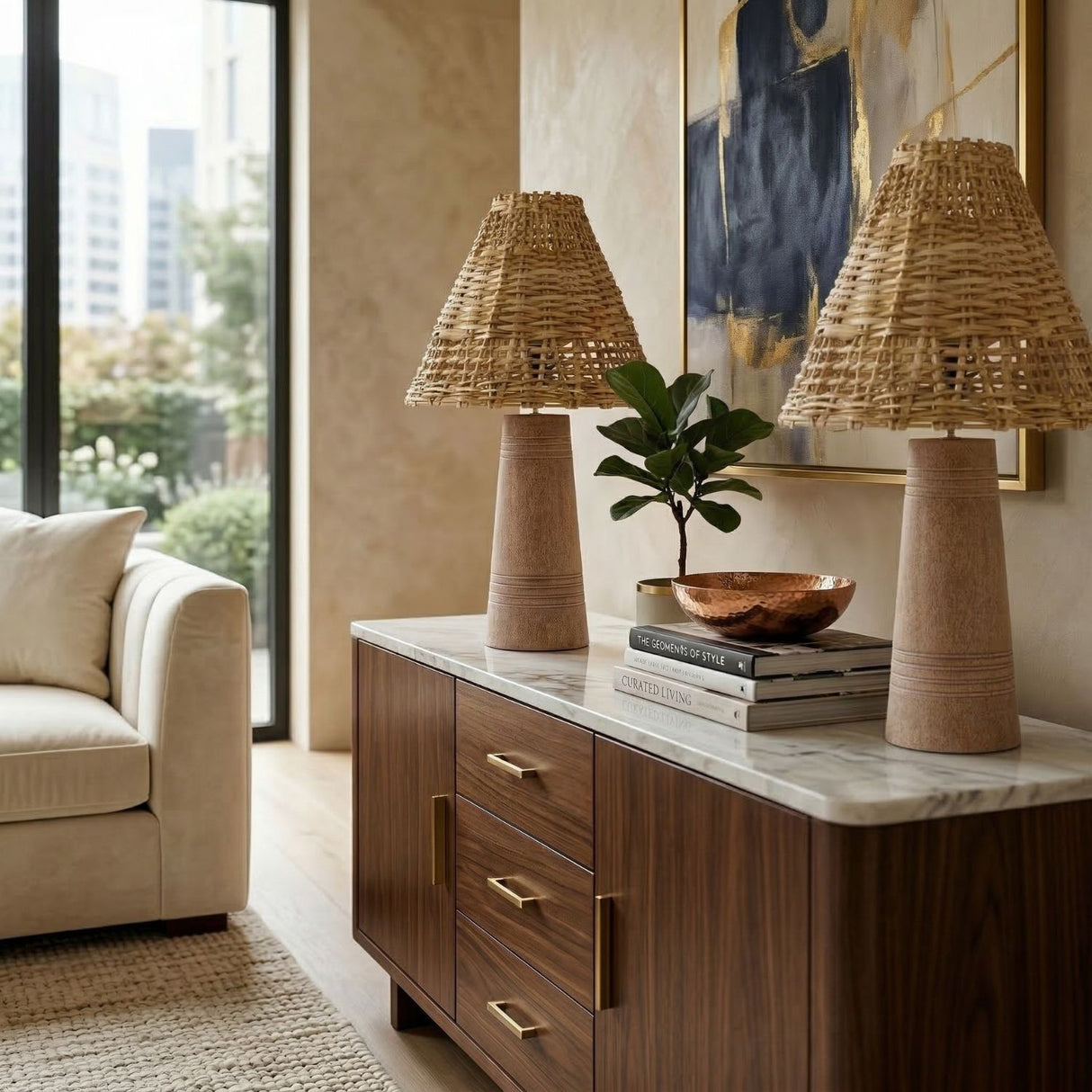 Modern European furniture - Woven Rattan Accent Table Lamps (2) - www.oroa.com | Oroa.com
